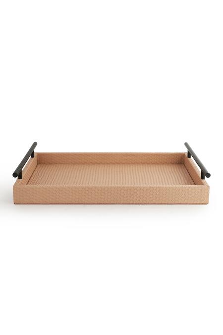 Nadora_Pink Vegan Leather Rectangle Shaped Interlaced Tray_Online_at_Aza_Fashions