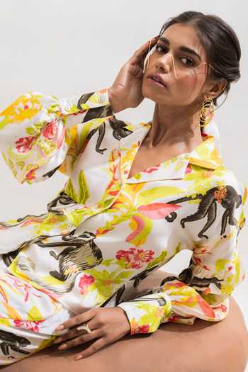 Buy That Thing You Love Multi Color Satin Embroidery Collared Floral Print Shirt Online at Aza Fashions Buy_That Thing You Love_Multi Color Satin Embroidery Collared Floral Print Shirt _Online_at_Aza_Fashions
