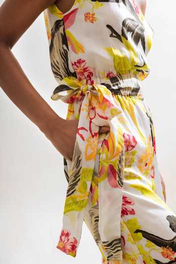 Shop That Thing You Love Multi Color Satin, Cotton One Shoulder Floral Print Jumpsuit With Belt Online at Aza Fashions Shop_That Thing You Love_Multi Color Satin, Cotton One Shoulder Floral Print Jumpsuit With Belt _Online_at_Aza_Fashions