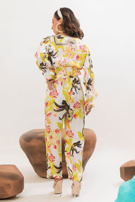 Shop That Thing You Love Multi Color Satin Printed Floral Pant at Aza Fashions Shop_That Thing You Love_Multi Color Satin Printed Floral Pant _at_Aza_Fashions