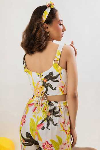 That Thing You Love Multi Color Satin, Cotton Embroidery Square Botanic Pattern Corset And Pant Set Online at Aza Fashions That Thing You Love_Multi Color Satin, Cotton Embroidery Square Botanic Pattern Corset And Pant Set _Online_at_Aza_Fashions
