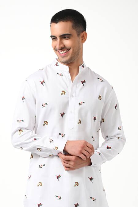 Taroob_White Silk, Cotton Embroidery Moroccan Print Kurta Set_Online_at_Aza_Fashions