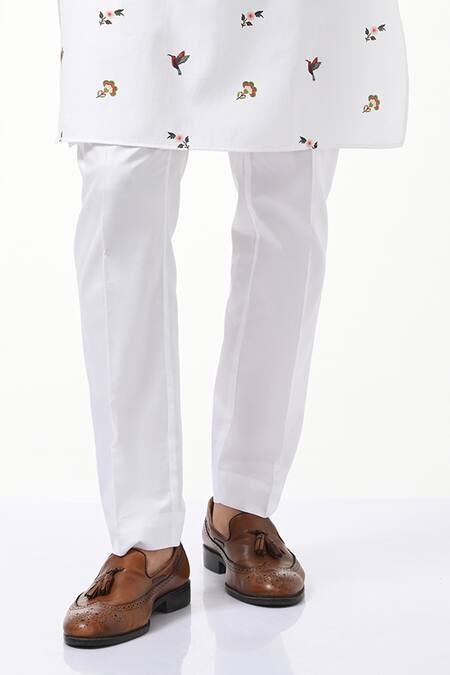 Buy_Taroob_White Silk, Cotton Embroidery Moroccan Print Kurta Set_Online_at_Aza_Fashions