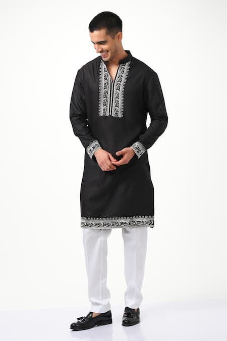 Buy_Taroob_Black Pure Silk Embroidered Dori Kurta Set 