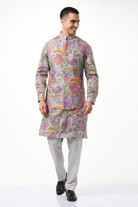 Taroob Silk Kalamkari Nehru Jacket 