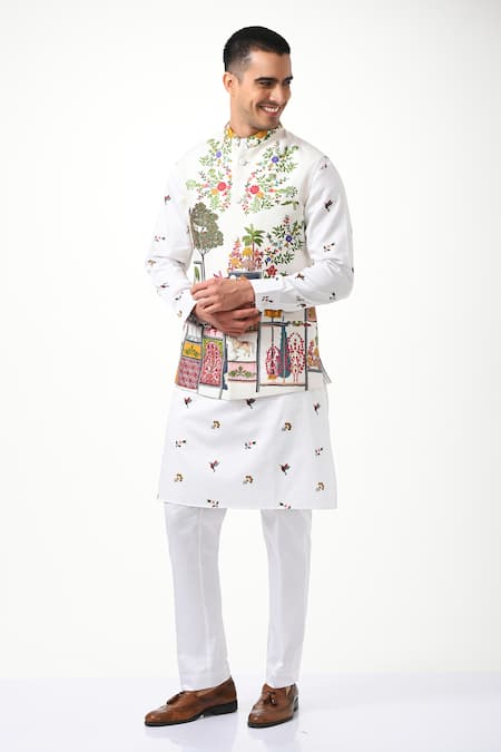 Taroob White Silk Embroidery Moroccan Kalamkari Nehru Jacket at Aza Fashions Taroob_White Silk Embroidery Moroccan Kalamkari Nehru Jacket _at_Aza_Fashions