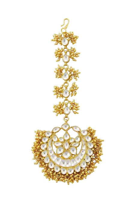 Shop Moh-Maya By Disha Khatri Gold Plated Kundan Maangtikka at Aza Fashions Shop_Moh-Maya By Disha Khatri_Gold Plated Kundan Maangtikka _at_Aza_Fashions