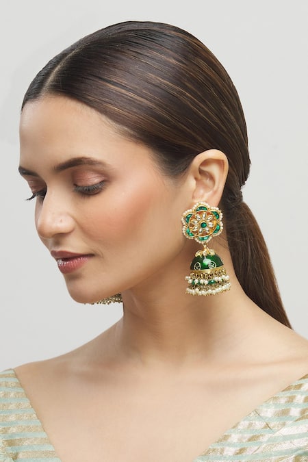 Moh-Maya by Disha Khatri Kundan Meenakari Jhumkas 