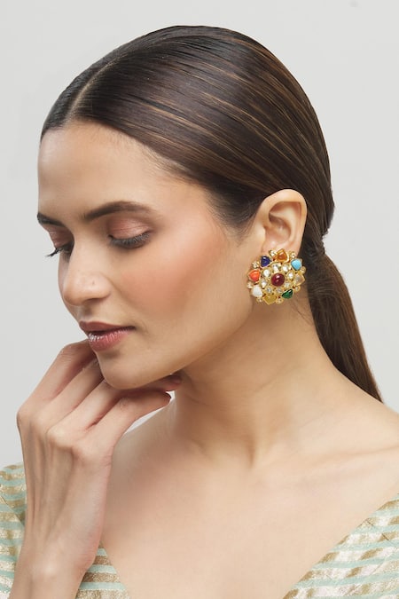 Moh-Maya by Disha Khatri Kundan Floral Stud Earrings 