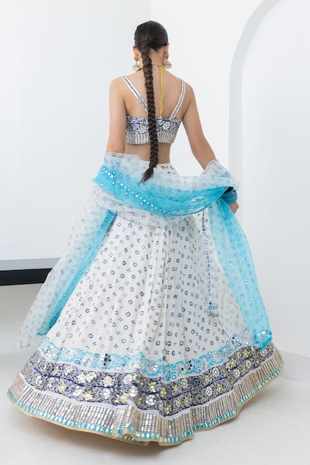 Shop Pooja Rajgarhia Gupta Ivory Crepe, Organza Sequins, Mirrors, Raatraani Block Print And Lehenga Set at Aza Fashions Shop_Pooja Rajgarhia Gupta_Ivory Crepe, Organza Sequins, Mirrors, Raatraani Block Print And Lehenga Set _at_Aza_Fashions