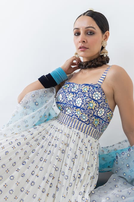Shop Pooja Rajgarhia Gupta Ivory Georgette, Organza Mirrors, Raatraani Block Print Anarkali With Dupatta Online at Aza Fashions Shop_Pooja Rajgarhia Gupta_Ivory Georgette, Organza Mirrors, Raatraani Block Print Anarkali With Dupatta _Online_at_Aza_Fashions