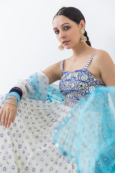 Pooja Rajgarhia Gupta Ivory Georgette, Organza Mirrors, Raatraani Block Print Anarkali With Dupatta at Aza Fashions Pooja Rajgarhia Gupta_Ivory Georgette, Organza Mirrors, Raatraani Block Print Anarkali With Dupatta _at_Aza_Fashions