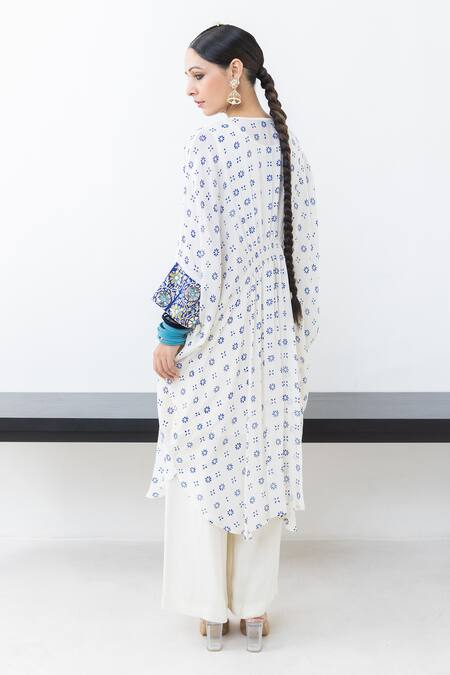 Shop Pooja Rajgarhia Gupta Ivory Crepe, Satin Sequins, Mirrors Indu Floral Embroidered Kaftan And Trouser Set at Aza Fashions Shop_Pooja Rajgarhia Gupta_Ivory Crepe, Satin Sequins, Mirrors Indu Floral Embroidered Kaftan And Trouser Set _at_Aza_Fashions