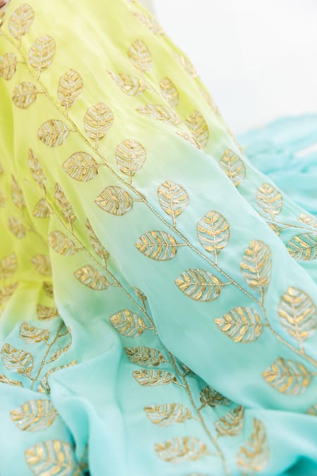 Buy Pooja Rajgarhia Gupta Blue Crepe, Georgette Sequins Champa Leaf Patterns Ombre Anarkali With Dupatta Buy_Pooja Rajgarhia Gupta_Blue Crepe, Georgette Sequins Champa Leaf Patterns Ombre Anarkali With Dupatta