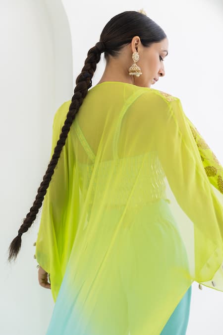 Shop Pooja Rajgarhia Gupta Blue Georgette Embroidery, Beads, Sequins, Mogra Ombre Cape With Sharara Set Online at Aza Fashions Shop_Pooja Rajgarhia Gupta_Blue Georgette Embroidery, Beads, Sequins, Mogra Ombre Cape With Sharara Set _Online_at_Aza_Fashions
