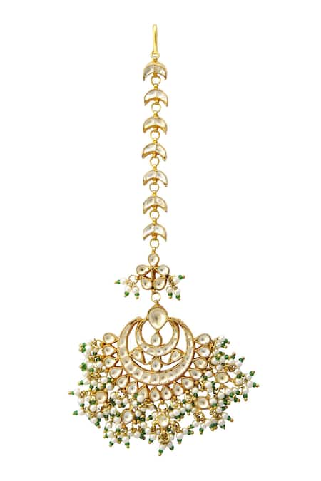 Shop Moh-Maya By Disha Khatri Gold Plated Kundan Maangtikka at Aza Fashions Shop_Moh-Maya By Disha Khatri_Gold Plated Kundan Maangtikka _at_Aza_Fashions
