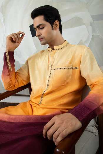 Smriti By Anju Agarwal Brown Silk, Cotton Zari, Sequins Reeth Ombre Embroidered Kurta Set Online at Aza Fashions Smriti By Anju Agarwal_Brown Silk, Cotton Zari, Sequins Reeth Ombre Embroidered Kurta Set _Online_at_Aza_Fashions