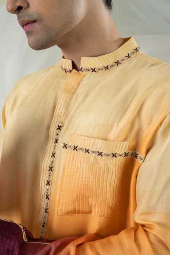 Buy Smriti By Anju Agarwal Brown Silk, Cotton Zari, Sequins Reeth Ombre Embroidered Kurta Set Online at Aza Fashions Buy_Smriti By Anju Agarwal_Brown Silk, Cotton Zari, Sequins Reeth Ombre Embroidered Kurta Set _Online_at_Aza_Fashions
