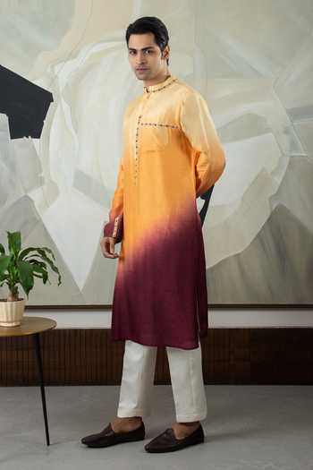 Shop Smriti By Anju Agarwal Brown Silk, Cotton Zari, Sequins Reeth Ombre Embroidered Kurta Set Online at Aza Fashions Shop_Smriti By Anju Agarwal_Brown Silk, Cotton Zari, Sequins Reeth Ombre Embroidered Kurta Set _Online_at_Aza_Fashions