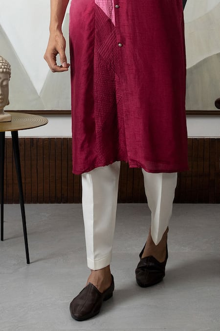 Smriti By Anju Agarwal_Maroon Silk, Cotton Ombre Effect Kurta With Pajama _Online_at_Aza_Fashions