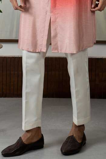 Smriti By Anju Agarwal_Peach Silk, Cotton Dual Ombre Effect Kurta With Pajama _Online_at_Aza_Fashions
