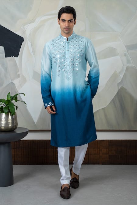 Smriti by Anju Agarwal Geometric Embroidered Yoke Kurta With Pajama 