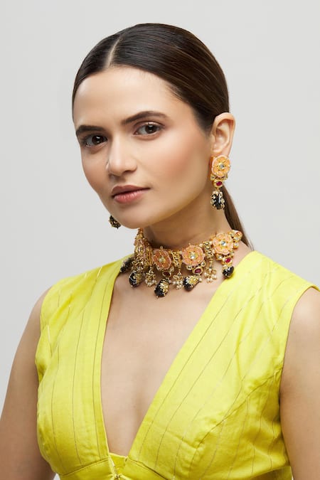 Moh-Maya by Disha Khatri Floral Bead Drop Choker Set 