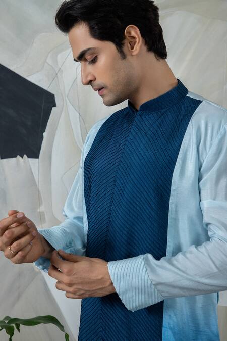 Smriti By Anju Agarwal Blue Silk, Maheshwari, Cotton Embroidery Lehr Ombre Kurta Set Online at Aza Fashions Smriti By Anju Agarwal_Blue Silk, Maheshwari, Cotton Embroidery Lehr Ombre Kurta Set _Online_at_Aza_Fashions