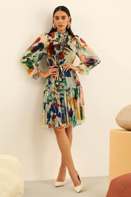 Valeria Blue Abstract Print Dress – Dressxox