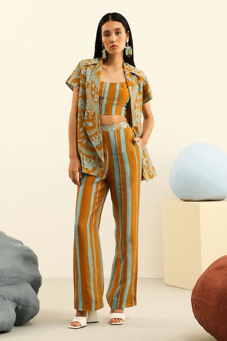 Label Deepika Nagpal Sydney Printed Handloom Linen Blazer Pant Set 