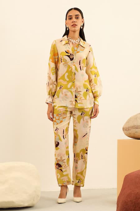 Label Deepika Nagpal Jane Abstract Floral Print Shirt & Pant Set 