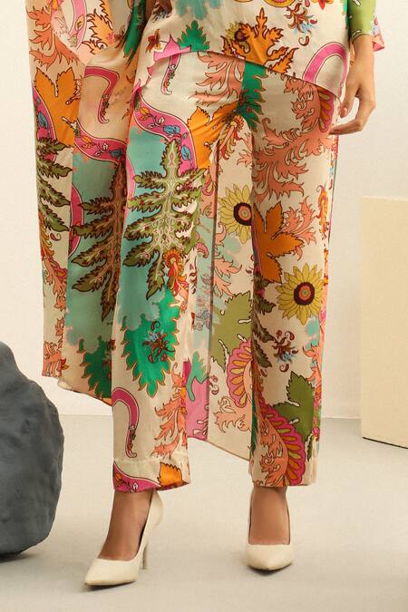 Label Deepika Nagpal_Magenta Silk One Shoulder Jasper Asymmetric Top And Pant Set_Online_at_Aza_Fashions