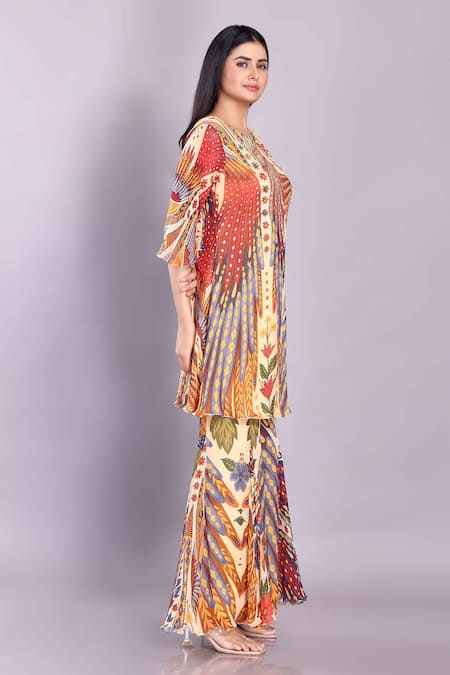 Buy Preeti Jhawar Multi Color Chiffon, Georgette Beads, Cut Work, Bird Print Tunic And Palazzo Set Online at Aza Fashions Buy_Preeti Jhawar_Multi Color Chiffon, Georgette Beads, Cut Work, Bird Print Tunic And Palazzo Set _Online_at_Aza_Fashions