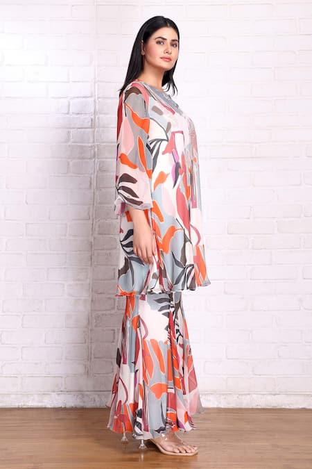 Buy Preeti Jhawar Multi Color Chiffon Cut Work, Sequins Tropical Print Kurta And Palazzo Set Online at Aza Fashions Buy_Preeti Jhawar_Multi Color Chiffon Cut Work, Sequins Tropical Print Kurta And Palazzo Set _Online_at_Aza_Fashions