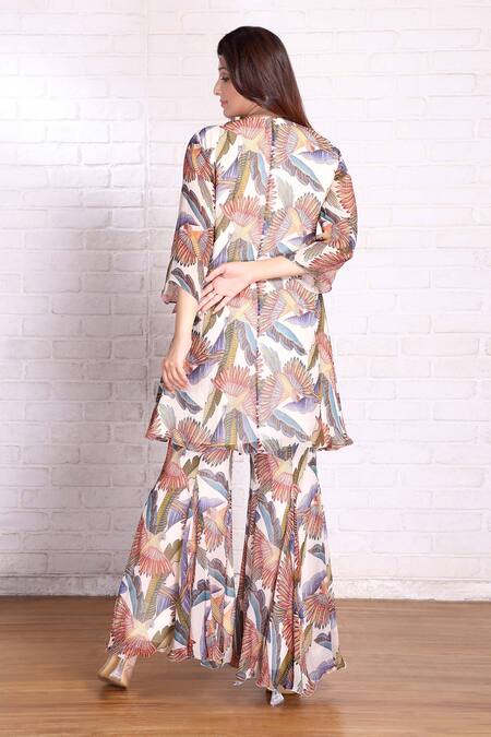 Shop Preeti Jhawar Multi Color Chiffon Sequins, Cut Work Multicolor Embroidered Kurta And Palazzo Set at Aza Fashions Shop_Preeti Jhawar_Multi Color Chiffon Sequins, Cut Work Multicolor Embroidered Kurta And Palazzo Set _at_Aza_Fashions