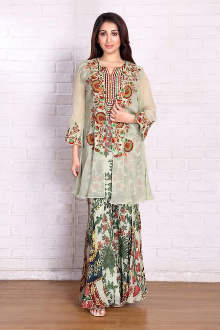 Preeti Jhawar Aari Embroidered Jacket Palazzo Set 