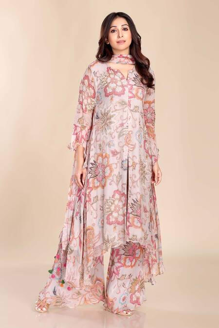 Preeti Jhawar Floral Print embroidered Kurta Palazzo Set 