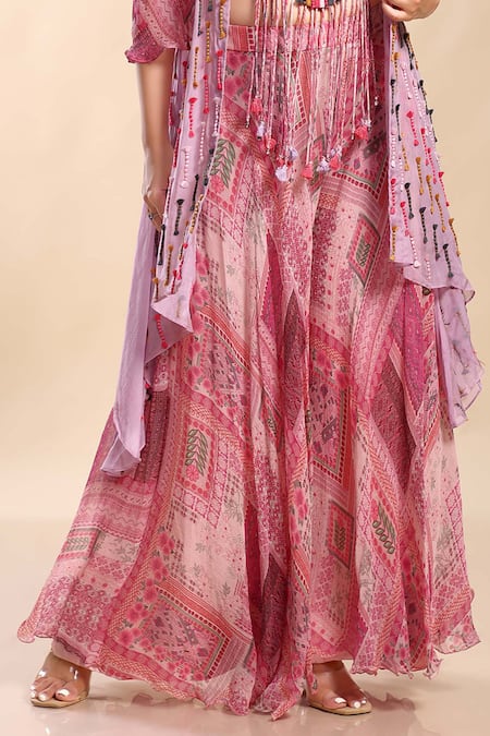 Buy_Preeti Jhawar_Multi Color Chiffon, Organza Embroidery Round Thread Work Jacket Sharara Set _Online_at_Aza_Fashions