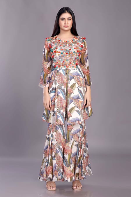 Buy Preeti Jhawar Multi Color Chiffon Beads, Embroidery Round Neck Folklore Kurta And Palazzo Set Online at Aza Fashions Buy_Preeti Jhawar_Multi Color Chiffon Beads, Embroidery Round Neck Folklore Kurta And Palazzo Set _Online_at_Aza_Fashions