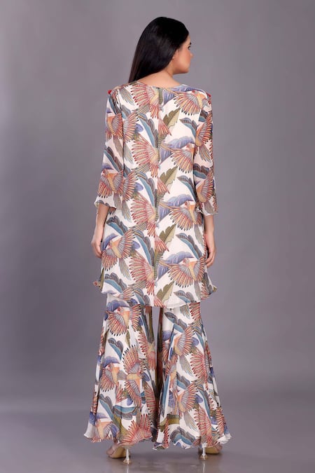 Shop Preeti Jhawar Multi Color Chiffon Beads, Embroidery Round Neck Folklore Kurta And Palazzo Set at Aza Fashions Shop_Preeti Jhawar_Multi Color Chiffon Beads, Embroidery Round Neck Folklore Kurta And Palazzo Set _at_Aza_Fashions