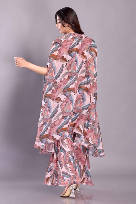 Preeti Jhawar Bird Print Cape & Sharara Set 
