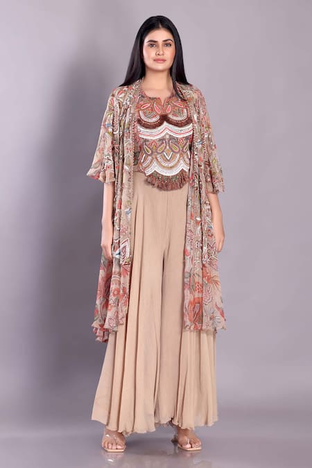 Preeti Jhawar Zardosi Hand Embroidered Jacket Sharara Set 