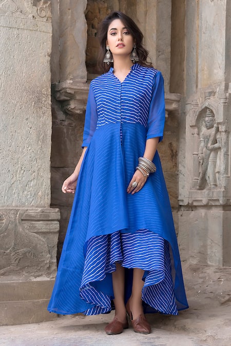 The Home Affair Leheriya Striped Asymmetric Dress 