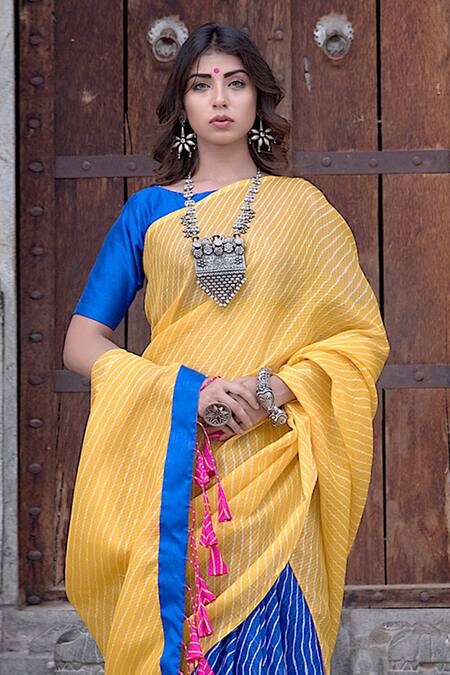 Georgette Embroidered Designer Navy Blue & Yellow Color Saree with Blouse  Piece, Saree Length: 5.5 m at Rs 750 in Surat