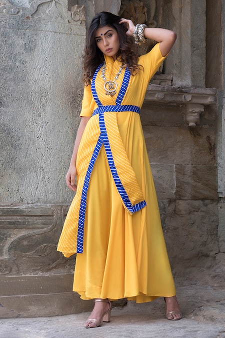 The Home Affair Plain Anarkali With Dupatta And Belt 