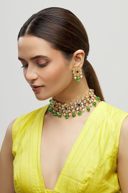 Moh-Maya by Disha Khatri Kundan Floral Choker Set 