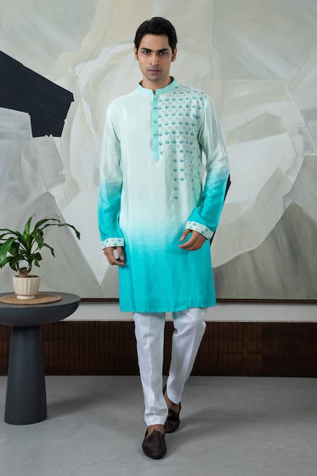 Smriti by Anju Agarwal Silk Placement Embroidered Kurta Set 