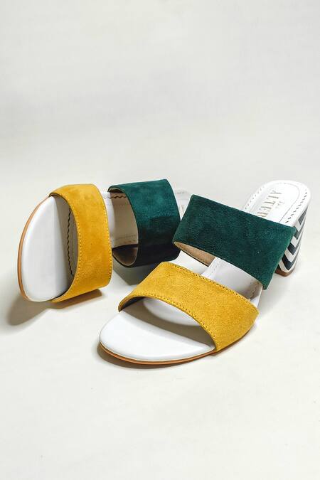 The Alter_Yellow Chevron Color Block Statement Heels _Online_at_Aza_Fashions