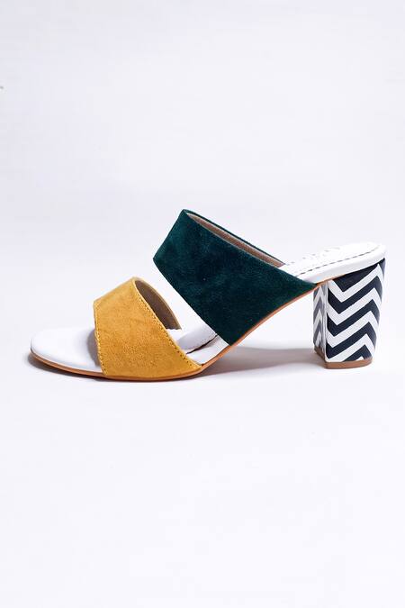 Buy_The Alter_Yellow Chevron Color Block Statement Heels _Online_at_Aza_Fashions
