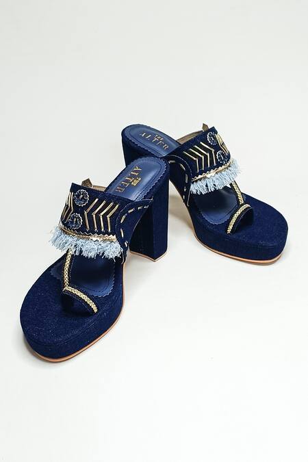 The Alter_Blue Beads, Tassels Kolhapuri Embroidered Strap Heels _at_Aza_Fashions